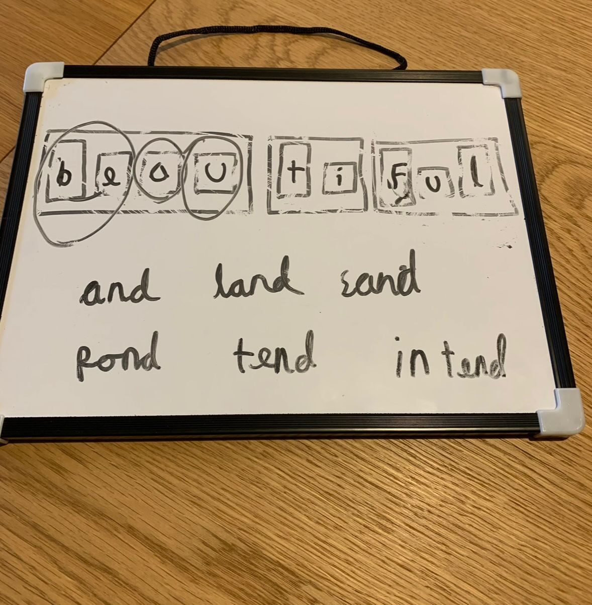 Magnetic words arranged into a sentence